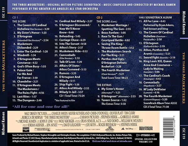 THE THREE MUSKETEERS soundtrack back