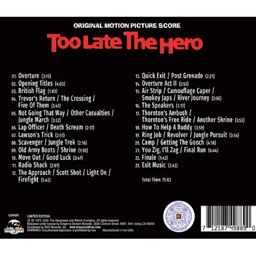 TOO LATE THE HERO Soundtrack back