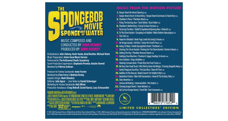 The SpongeBob Movie Sponge Out Of Water cd soundtrack back