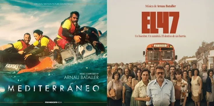Portadas de las bandas sonoras de Arnau Bataller con el director Marcel Barrena, Mediterráneo y El 47